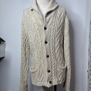 Ralph Lauren Denim & Supply Cable Knit Shawl Collar Cardigan Mens L Cotton Linen